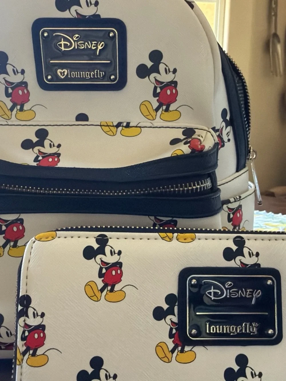 Disney White Mickey Mouse Pattern Mini Backpack and matching wallet